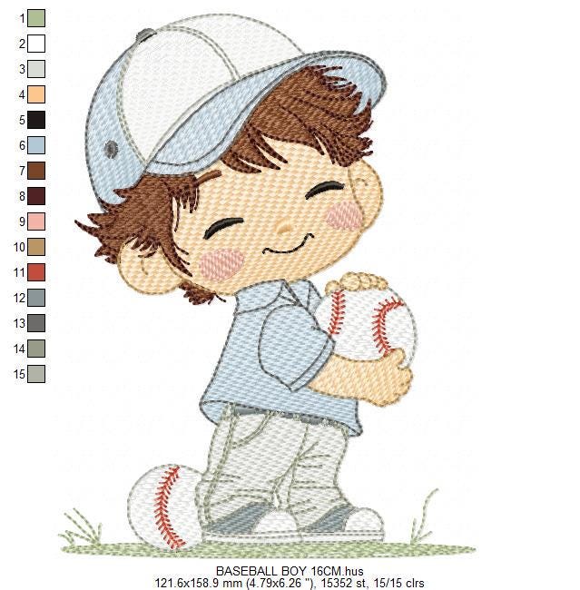 Baseball player embroidery designs - Baby Boy Player machine embroidery file - Boy with baseball uniform file - Instant digital download dst