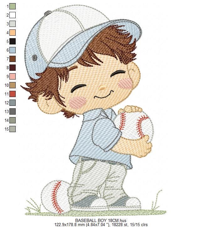 Baseball player embroidery designs - Baby Boy Player machine embroidery file - Boy with baseball uniform file - Instant digital download dst