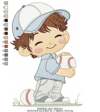 Baseball player embroidery designs - Baby Boy Player machine embroidery file - Boy with baseball uniform file - Instant digital download dst