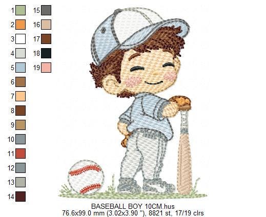 Baseball player embroidery designs - Baby Boy Player machine embroidery file - Boy with baseball uniform file - Instant digital download jef