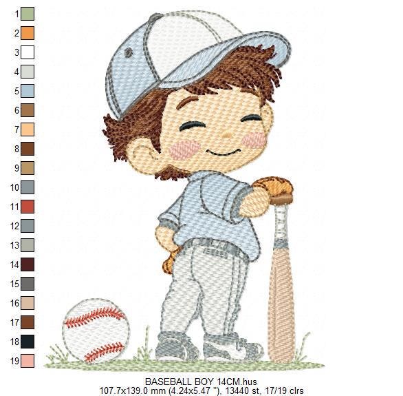 Baseball player embroidery designs - Baby Boy Player machine embroidery file - Boy with baseball uniform file - Instant digital download jef
