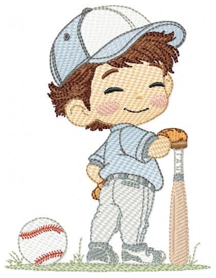 Baseball player embroidery designs - Baby Boy Player machine embroidery file - Boy with baseball uniform file - Instant digital download jef