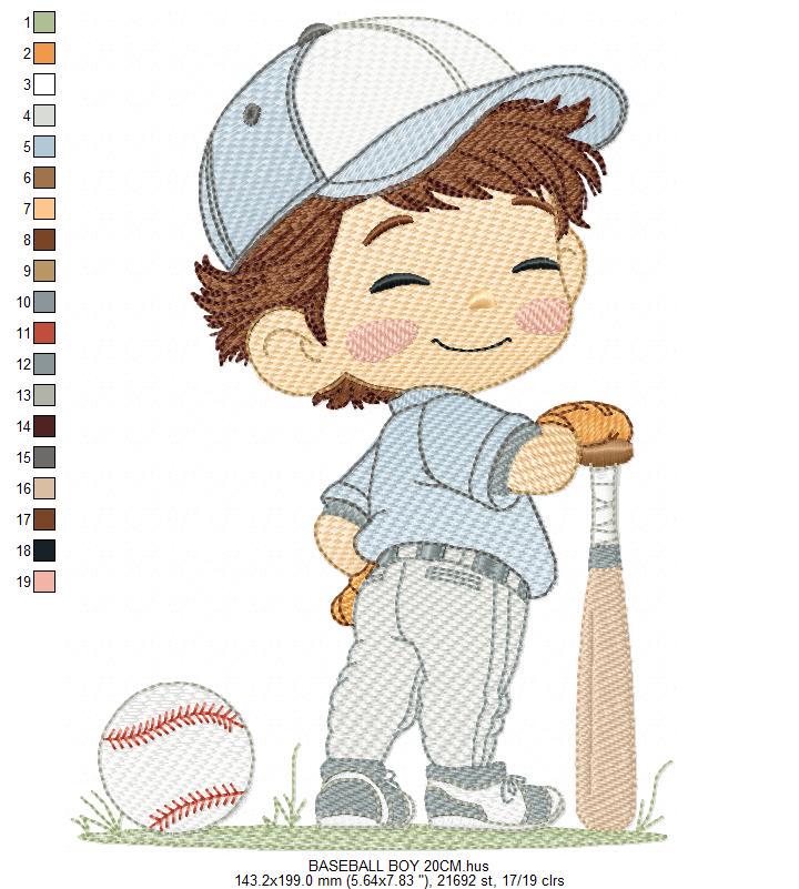 Baseball player embroidery designs - Baby Boy Player machine embroidery file - Boy with baseball uniform file - Instant digital download jef