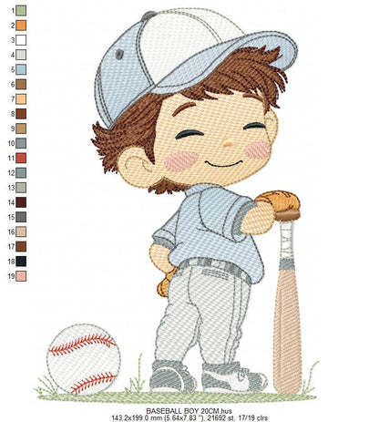 Baseball player embroidery designs - Baby Boy Player machine embroidery file - Boy with baseball uniform file - Instant digital download jef