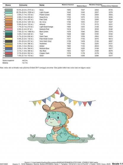Dinosaur with cowboy hat embroidery designs - Birthday Party Dino with flags machine embroidery pattern - Baby Boy file - Instant download