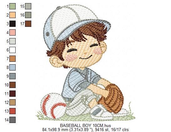 Baseball player embroidery designs - Baby Boy Player machine embroidery file - Boy with baseball uniform file - Instant digital download pes