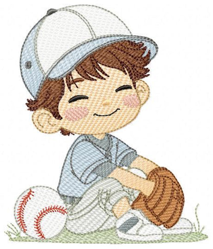 Baseball player embroidery designs - Baby Boy Player machine embroidery file - Boy with baseball uniform file - Instant digital download pes