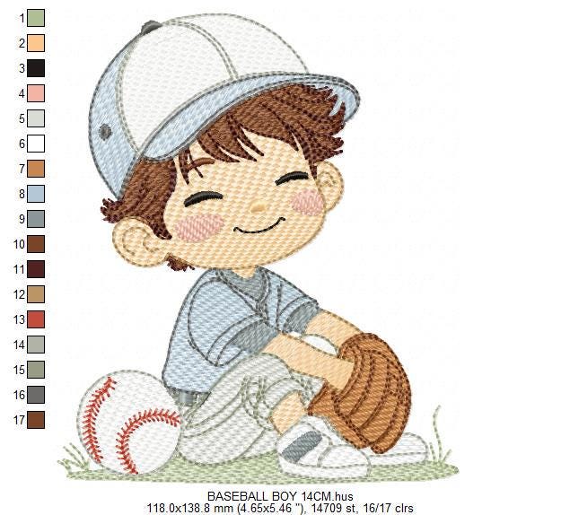 Baseball player embroidery designs - Baby Boy Player machine embroidery file - Boy with baseball uniform file - Instant digital download pes
