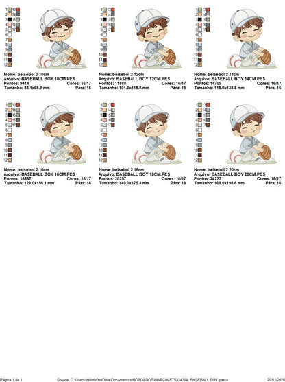 Baseball player embroidery designs - Baby Boy Player machine embroidery file - Boy with baseball uniform file - Instant digital download pes