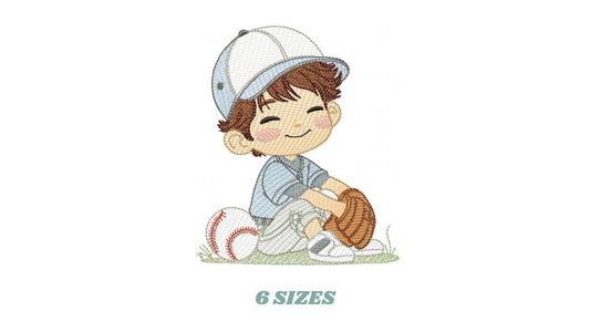 Baseball player embroidery designs - Baby Boy Player machine embroidery file - Boy with baseball uniform file - Instant digital download pes