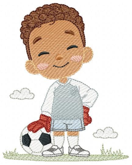 Soccer player embroidery designs - Baby Boy with Black curly hair machine embroidery file - Goalkeeper with soccer ball - Instant download