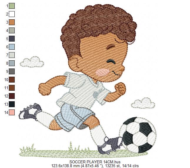 Soccer player embroidery designs - Baby Boy with curly hair machine embroidery file - Boy with soccer ball file - Instant digital download