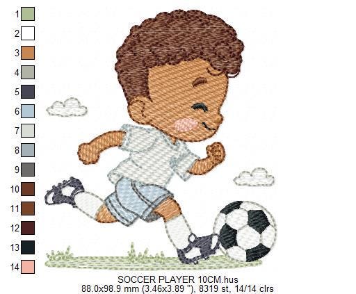 Soccer player embroidery designs - Baby Boy with curly hair machine embroidery file - Boy with soccer ball file - Instant digital download