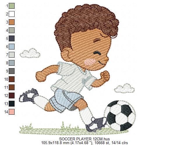 Soccer player embroidery designs - Baby Boy with curly hair machine embroidery file - Boy with soccer ball file - Instant digital download