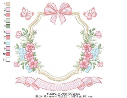 Monogram Frame with roses embroidery designs - Flower Laurel wreath machine embroidery pattern - Kitchen Towel file - Instant download jef