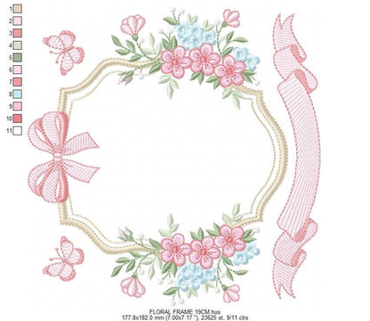 Monogram Frame with roses embroidery designs - Flower Laurel wreath machine embroidery pattern - Kitchen Towel file - Instant download jef