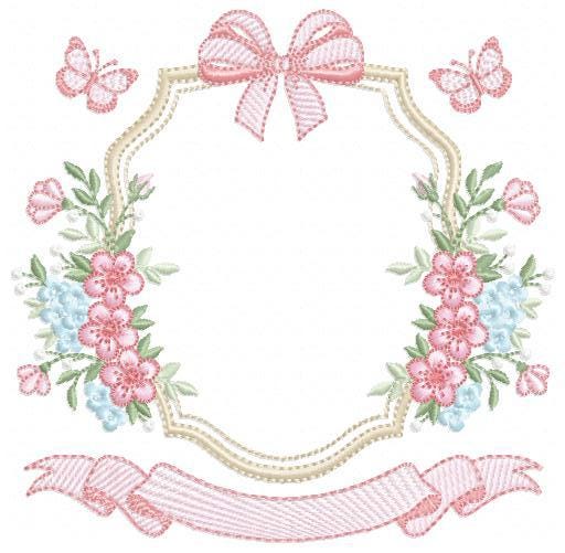 Monogram Frame with roses embroidery designs - Flower Laurel wreath machine embroidery pattern - Kitchen Towel file - Instant download jef