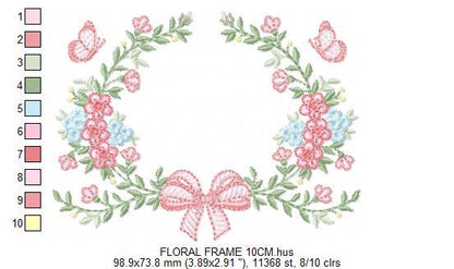 Monogram Frame with roses embroidery designs - Flower Laurel wreath machine embroidery pattern - Kitchen Towel file - Instant download jef