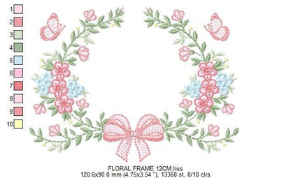 Monogram Frame with roses embroidery designs - Flower Laurel wreath machine embroidery pattern - Kitchen Towel file - Instant download jef
