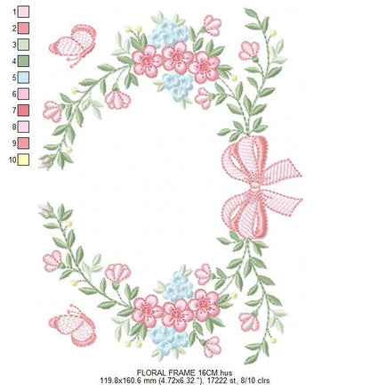 Monogram Frame with roses embroidery designs - Flower Laurel wreath machine embroidery pattern - Kitchen Towel file - Instant download jef