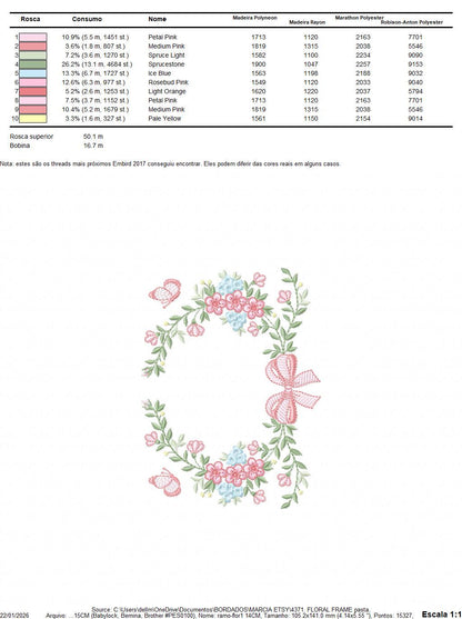 Monogram Frame with roses embroidery designs - Flower Laurel wreath machine embroidery pattern - Kitchen Towel file - Instant download jef