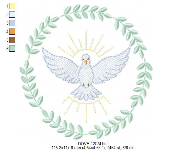 Dove embroidery designs - Holy Spirit machine embroidery pattern - Catholic Religious Eucharist file - Instant digital download pes jef dst