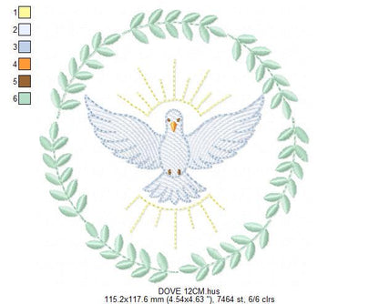 Dove embroidery designs - Holy Spirit machine embroidery pattern - Catholic Religious Eucharist file - Instant digital download pes jef dst