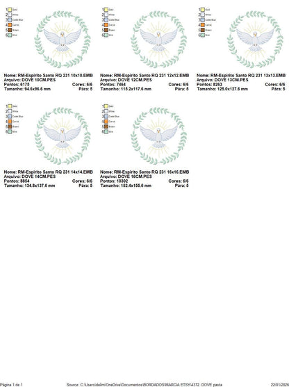 Dove embroidery designs - Holy Spirit machine embroidery pattern - Catholic Religious Eucharist file - Instant digital download pes jef dst
