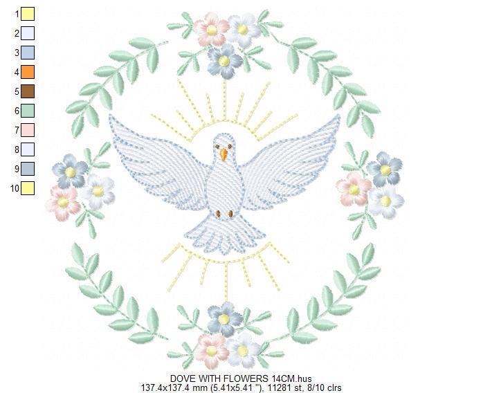 Dove embroidery designs - Holy Spirit machine embroidery pattern - Catholic Religious Eucharist file - Instant digital download pes jef dst