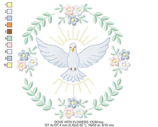 Dove embroidery designs - Holy Spirit machine embroidery pattern - Catholic Religious Eucharist file - Instant digital download pes jef dst