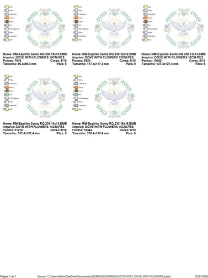 Dove embroidery designs - Holy Spirit machine embroidery pattern - Catholic Religious Eucharist file - Instant digital download pes jef dst