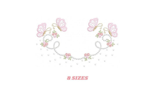 Flower Frame embroidery designs - Delicate Butterfly machine embroidery pattern - Kitchen Tea Towel file - Instant digital download pes jef