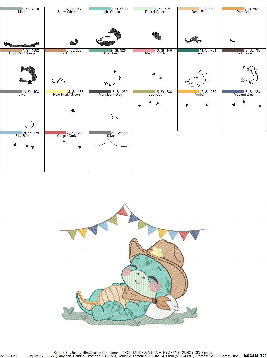Dinosaur with cowboy hat embroidery designs - Sleeping Dino with flags machine embroidery pattern - Baby Boy file - Instant download pes jef