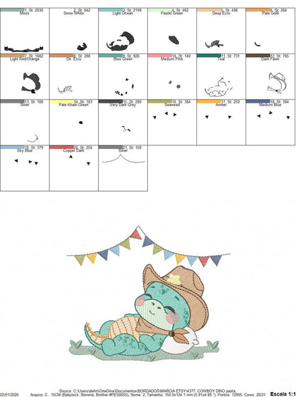 Dinosaur with cowboy hat embroidery designs - Sleeping Dino with flags machine embroidery pattern - Baby Boy file - Instant download pes jef
