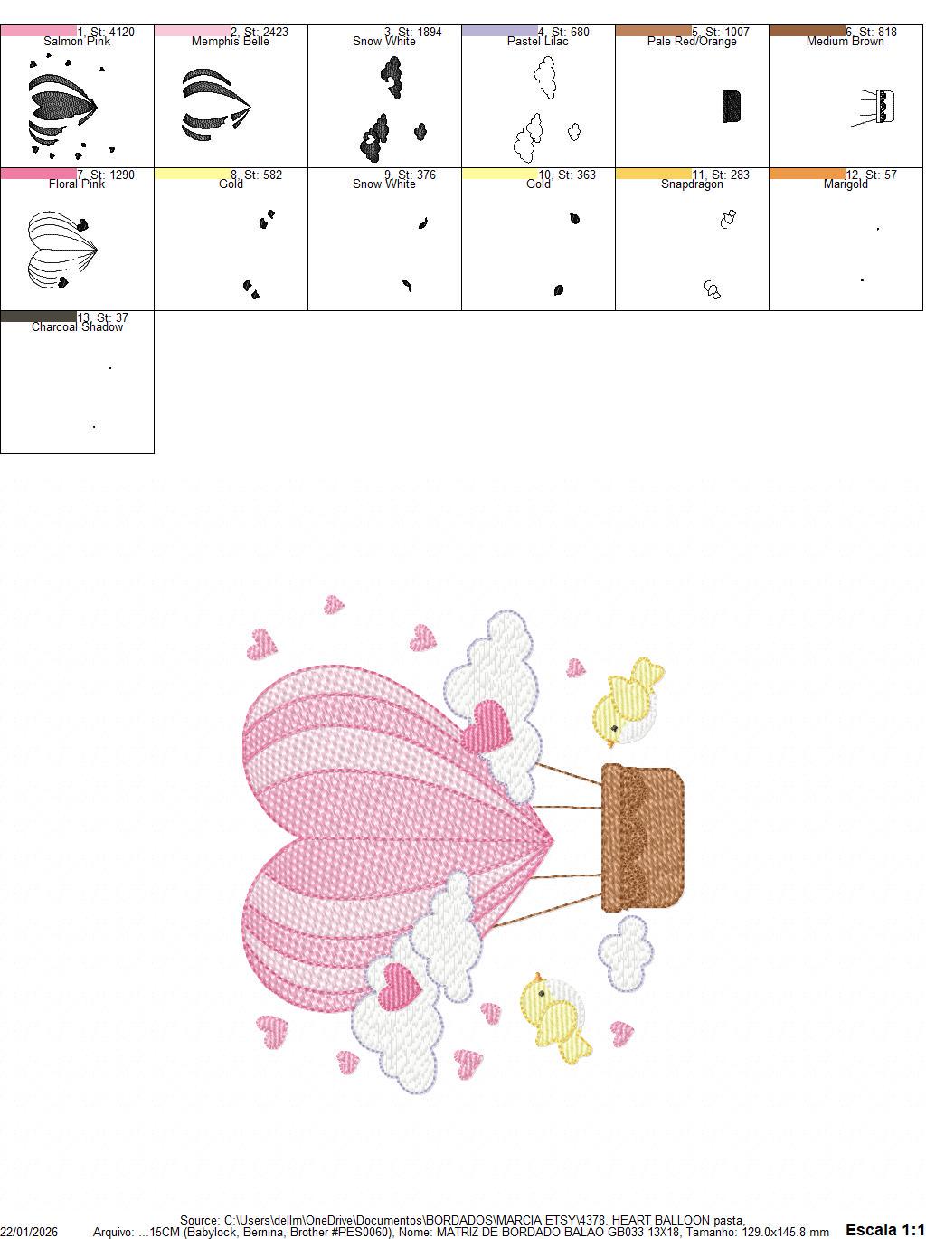 Hot air Balloon embroidery designs - Pink Balloon with birds and hearts machine embroidery pattern - Baby Girl file - instant download pes