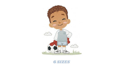 Soccer player embroidery designs - Baby Boy with Black curly hair machine embroidery file - Goalkeeper with soccer ball - Instant download