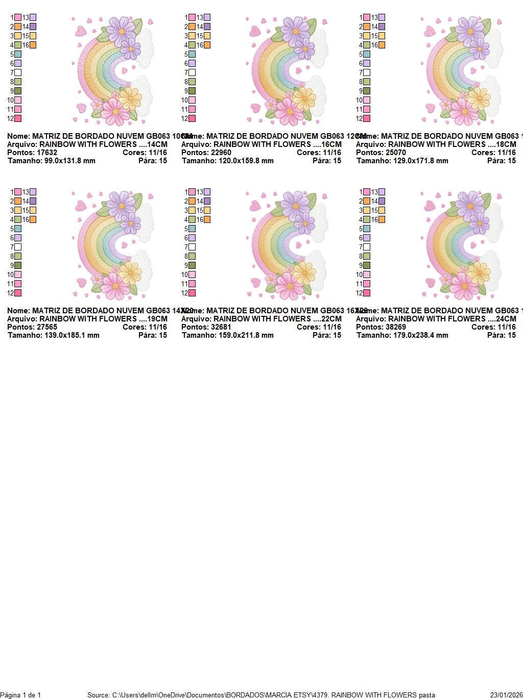 Rainbow with flowers embroidery design - Colorful Rainbow with heartS machine embroidery pattern - Instant digital download pes jef dst vp3