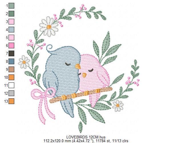 Love Birds embroidery designs - Family Bird machine embroidery pattern - Family Couple with flowers file - Instant digital download pes jef