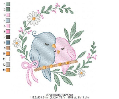 Love Birds embroidery designs - Family Bird machine embroidery pattern - Family Couple with flowers file - Instant digital download pes jef