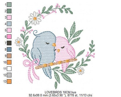 Love Birds embroidery designs - Family Bird machine embroidery pattern - Family Couple with flowers file - Instant digital download pes jef