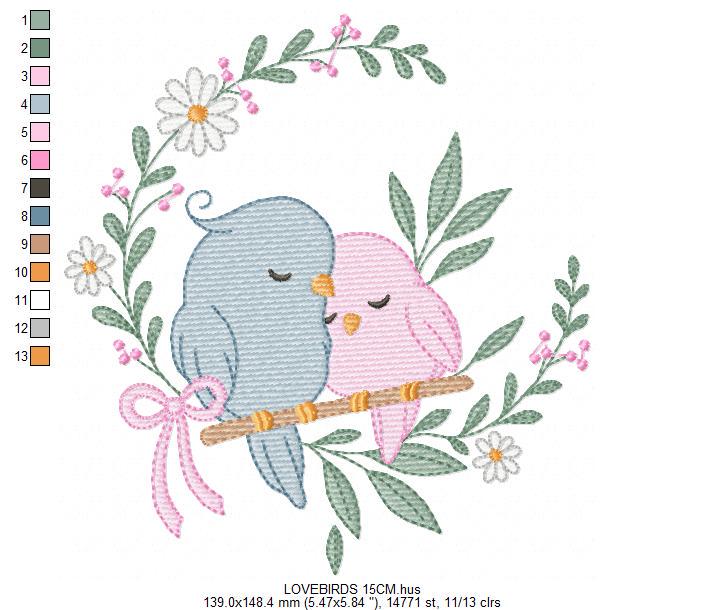 Love Birds embroidery designs - Family Bird machine embroidery pattern - Family Couple with flowers file - Instant digital download pes jef