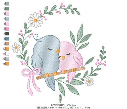 Love Birds embroidery designs - Family Bird machine embroidery pattern - Family Couple with flowers file - Instant digital download pes jef