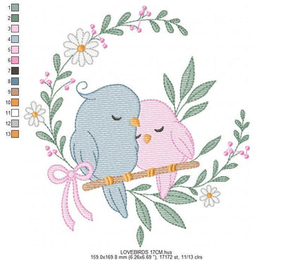 Love Birds embroidery designs - Family Bird machine embroidery pattern - Family Couple with flowers file - Instant digital download pes jef