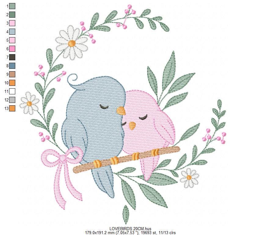 Love Birds embroidery designs - Family Bird machine embroidery pattern - Family Couple with flowers file - Instant digital download pes jef