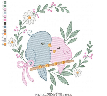 Love Birds embroidery designs - Family Bird machine embroidery pattern - Family Couple with flowers file - Instant digital download pes jef