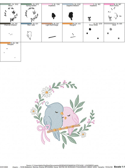 Love Birds embroidery designs - Family Bird machine embroidery pattern - Family Couple with flowers file - Instant digital download pes jef