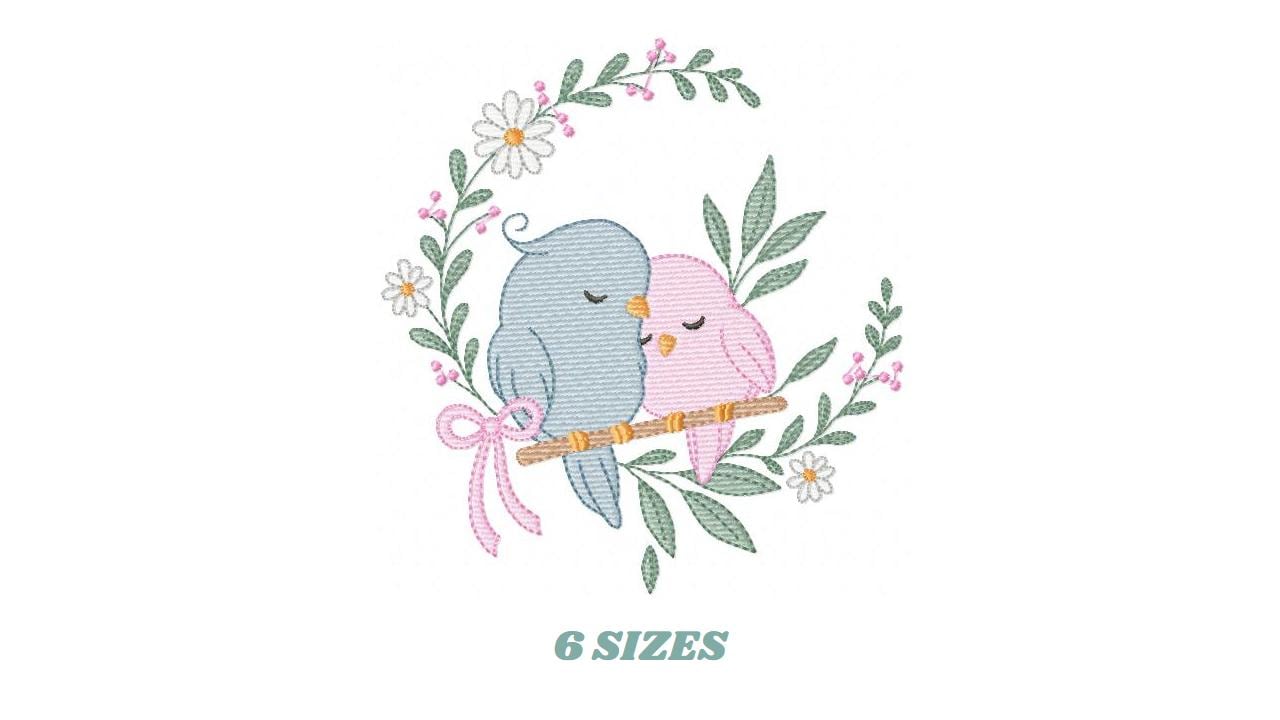 Love Birds embroidery designs - Family Bird machine embroidery pattern - Family Couple with flowers file - Instant digital download pes jef