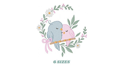 Love Birds embroidery designs - Family Bird machine embroidery pattern - Family Couple with flowers file - Instant digital download pes jef