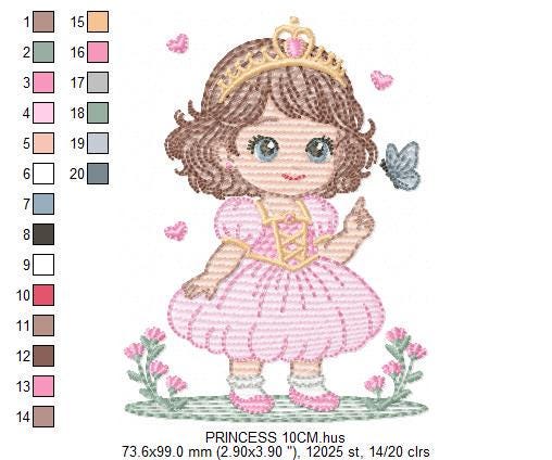 Princess with flowers embroidery designs - Baby girl with crown and hearts machine embroidery pattern - Instant digital download pes dst jef