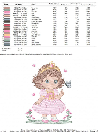 Princess with flowers embroidery designs - Baby girl with crown and hearts machine embroidery pattern - Instant digital download pes dst jef